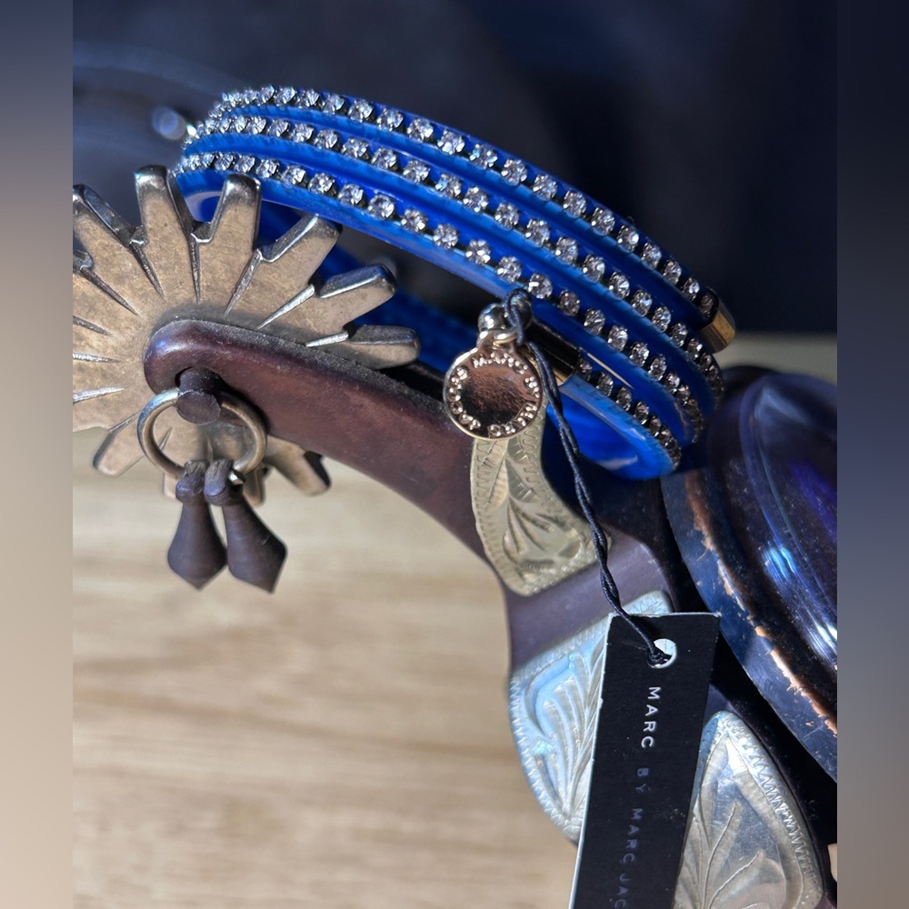 NWT Marc by Marc Jacobs Electric Blue Lemonade Rhinestone Wrap Bracelet - Picture 2 of 5